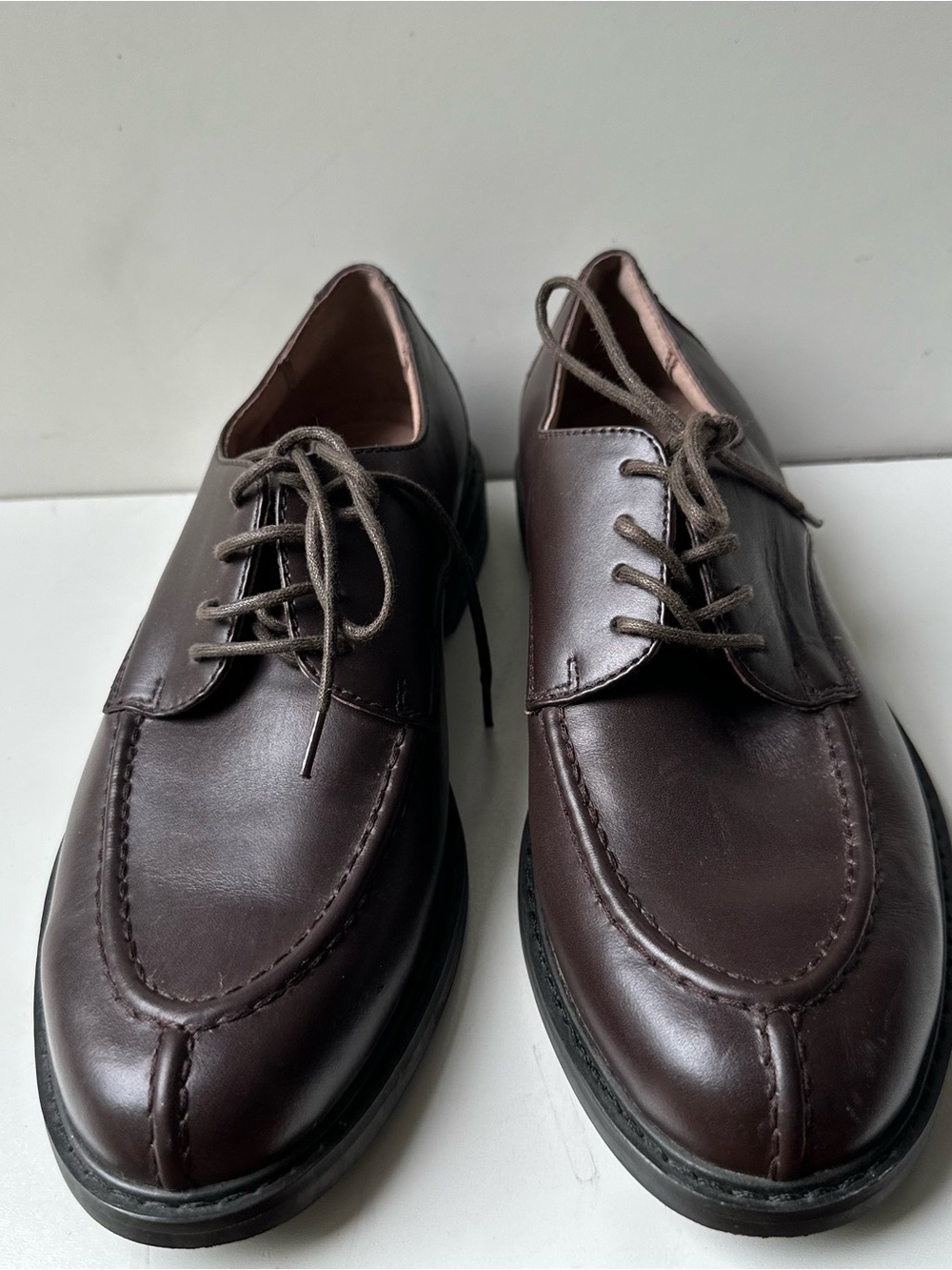 Lands' End Men's Brown Leather Lace-Up Moc Toe Oxford Dress Shoes Size 8D